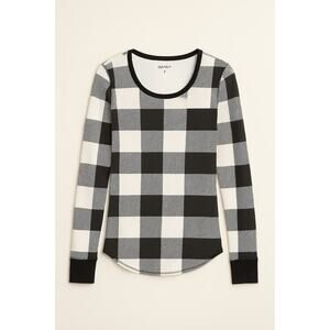 Old Navy Black White Buffalo Plaid Thermal Top Size Small